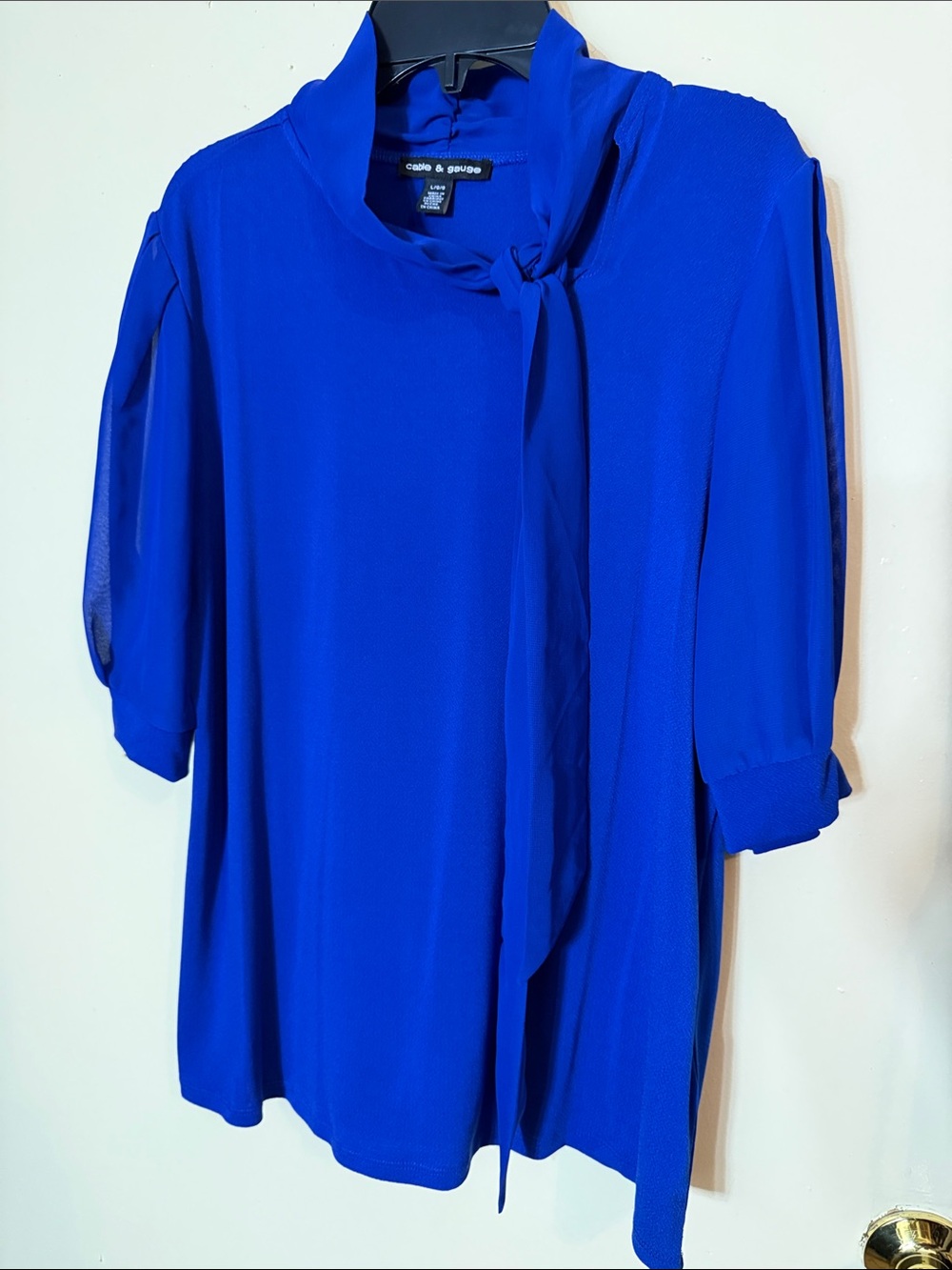 Cable & Gauge Royal Blue Tie-Neck Blouse